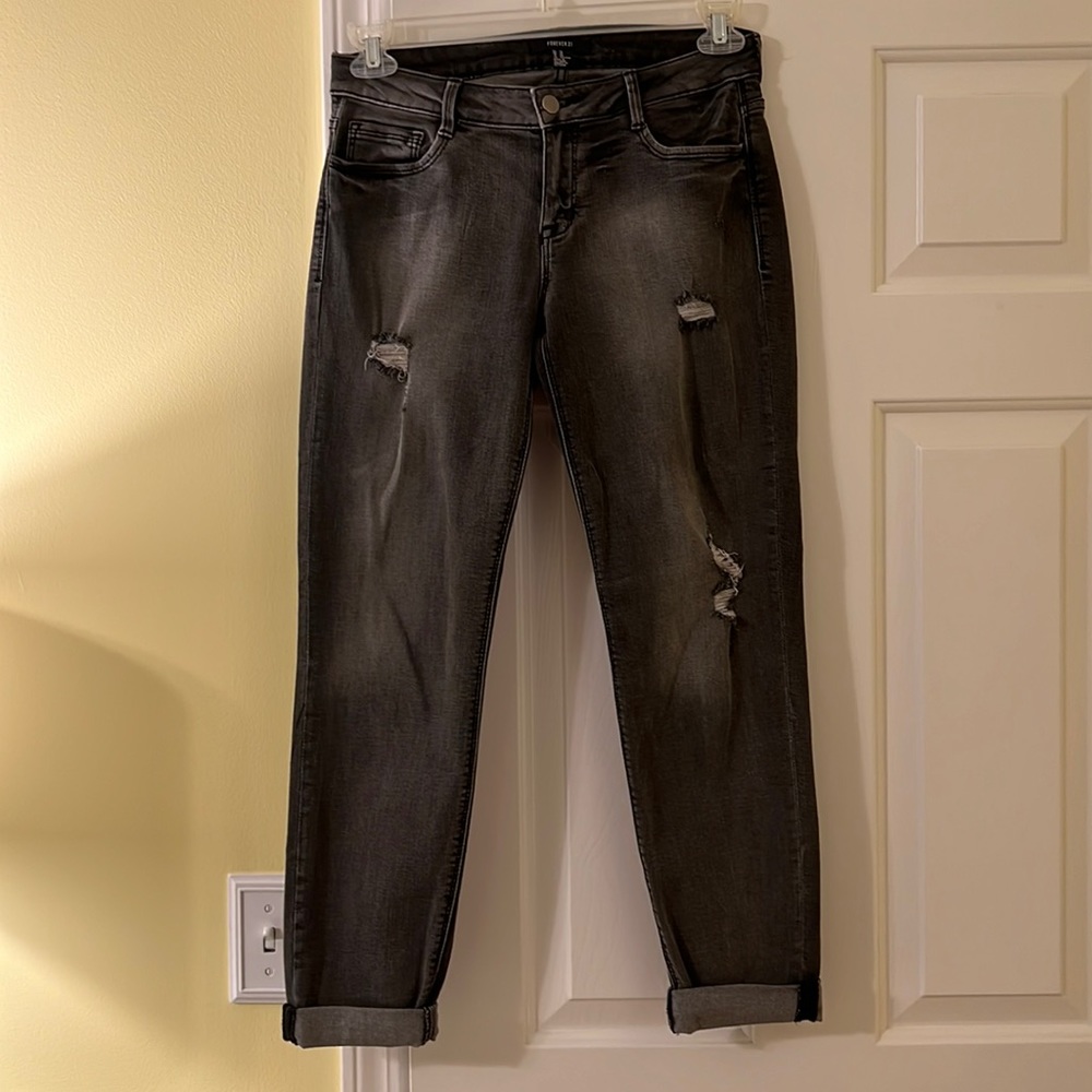 Forever 21 Distressed Jeans, Gray, size 27
